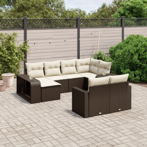 vidaXL 10-delige Loungeset met kussens poly rattan bruin