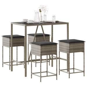 vidaXL 5-delige Tuinbarset met kussens poly rattan grijs