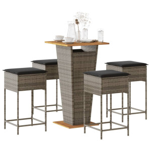 vidaXL 5-delige Tuinbarset met kussens poly rattan grijs