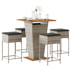 vidaXL 5-delige Tuinbarset met kussens poly rattan grijs