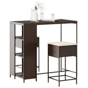 vidaXL 3-delige Tuinbarset met kussens poly rattan bruin