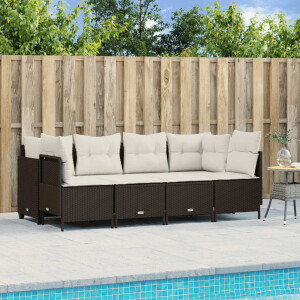 vidaXL 5-delige Loungeset met kussens poly rattan bruin
