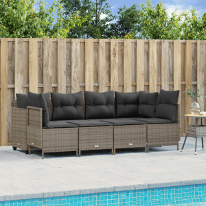 vidaXL 5-delige Loungeset met kussens poly rattan grijs