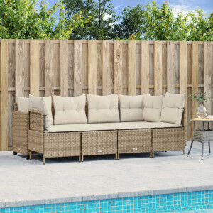 vidaXL 5-delige Loungeset met kussens poly rattan beige