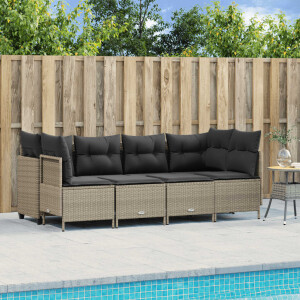 vidaXL 5-delige Loungeset met kussens poly rattan lichtgrijs