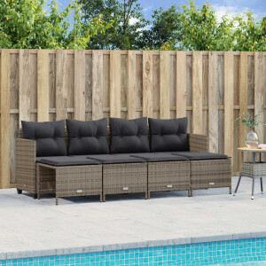 vidaXL 5-delige Loungeset met kussens poly rattan grijs