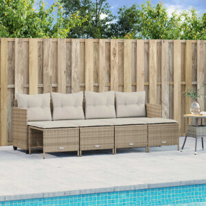 vidaXL 5-delige Loungeset met kussens poly rattan beige