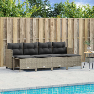 vidaXL 5-delige Loungeset met kussens poly rattan lichtgrijs