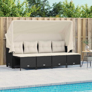 vidaXL 5-delige Loungeset met kussens poly rattan zwart