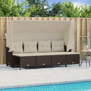 vidaXL 5-delige Loungeset met kussens poly rattan bruin