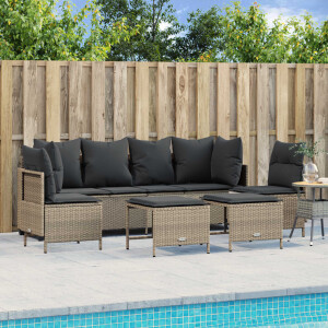 vidaXL 5-delige Loungeset met kussens poly rattan lichtgrijs