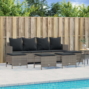 vidaXL 5-delige Loungeset met kussens poly rattan grijs