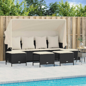 vidaXL 5-delige Loungeset met kussens poly rattan zwart
