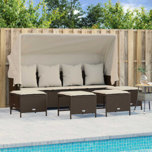 vidaXL 5-delige Loungeset met kussens poly rattan bruin