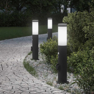 vidaXL Bolderverlichting met sensor en stopcontact 3 stuks 50 cm roestvrij staal IP44