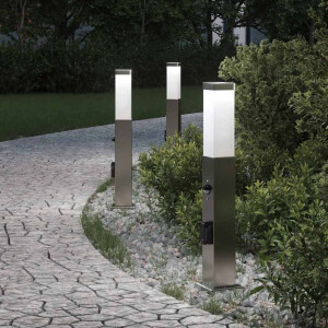 vidaXL Bolderverlichting met sensor en stopcontact 3 stuks 50 cm roestvrij staal IP44