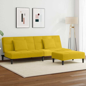 vidaXL Slaapbank 2-zits met voetenbank fluweel geel