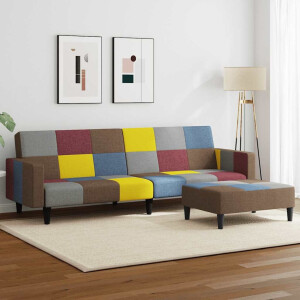 vidaXL Slaapbank 2-zits met voetenbank patchwork stof