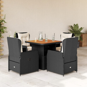 vidaXL 5-delige Tuinset met kussens poly rattan zwart
