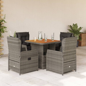 vidaXL 5-delige Tuinset met kussens poly rattan grijs
