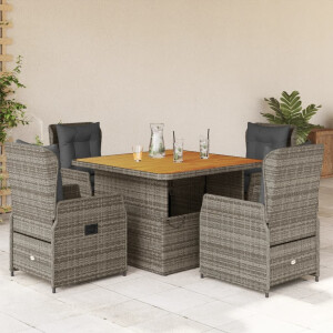 vidaXL 5-delige Tuinset met kussens poly rattan grijs