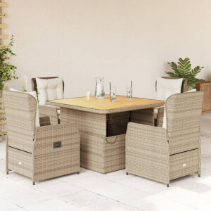 vidaXL 5-delige Tuinset met kussens poly rattan beige