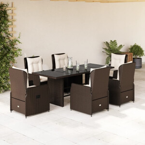 vidaXL 7-delige Tuinset met kussens poly rattan bruin