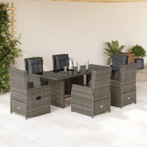 vidaXL 7-delige Tuinset met kussens poly rattan grijs