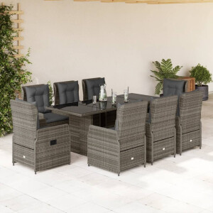 vidaXL 9-delige Tuinset met kussens poly rattan grijs