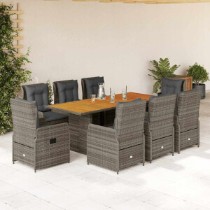 vidaXL 9-delige Tuinset met kussens poly rattan grijs