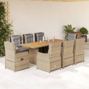 vidaXL 9-delige Tuinset met kussens poly rattan beige