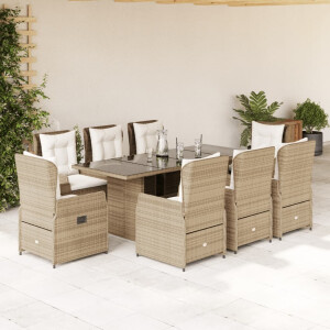 vidaXL 9-delige Tuinset met kussens poly rattan beige