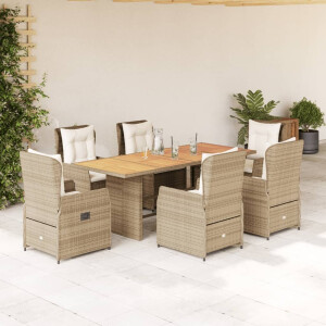 vidaXL 7-delige Tuinset met kussens poly rattan beige