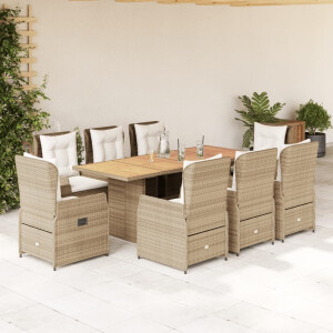 vidaXL 9-delige Tuinset met kussens poly rattan beige