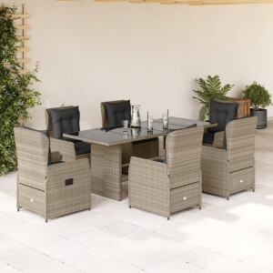 vidaXL 7-delige Tuinset met kussens poly rattan grijs