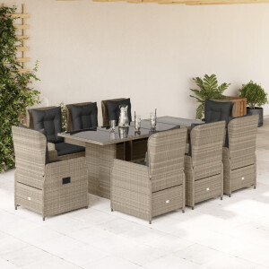 vidaXL 9-delige Tuinset met kussens poly rattan lichtgrijs