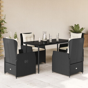 vidaXL 5-delige Tuinset met kussens poly rattan zwart