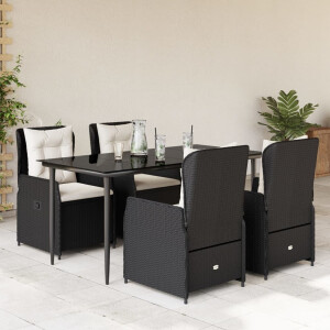vidaXL 5-delige Tuinset met kussens poly rattan zwart