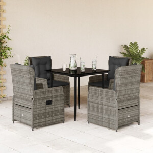 vidaXL 5-delige Tuinset met kussens poly rattan grijs