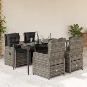 vidaXL 5-delige Tuinset met kussens poly rattan grijs