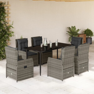 vidaXL 7-delige Tuinset met kussens poly rattan grijs