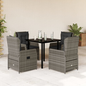 vidaXL 5-delige Tuinset met kussens poly rattan grijs