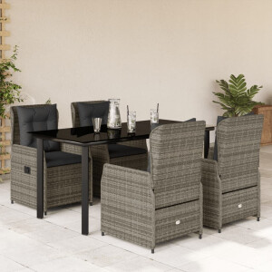 vidaXL 5-delige Tuinset met kussens poly rattan grijs