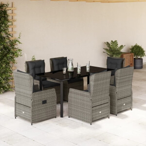 vidaXL 7-delige Tuinset met kussens poly rattan grijs
