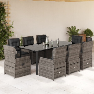 vidaXL 9-delige Tuinset met kussens poly rattan grijs