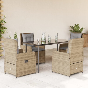 vidaXL 5-delige Tuinset met kussens poly rattan beige
