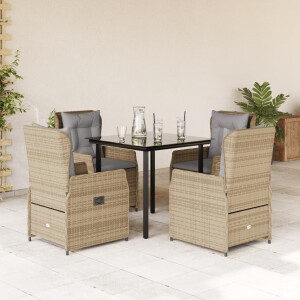 vidaXL 5-delige Tuinset met kussens poly rattan beige