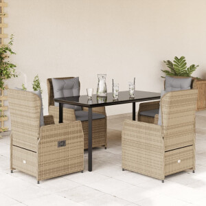 vidaXL 5-delige Tuinset met kussens poly rattan beige
