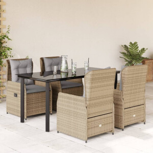 vidaXL 5-delige Tuinset met kussens poly rattan beige