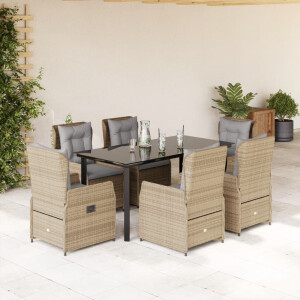 vidaXL 7-delige Tuinset met kussens poly rattan beige